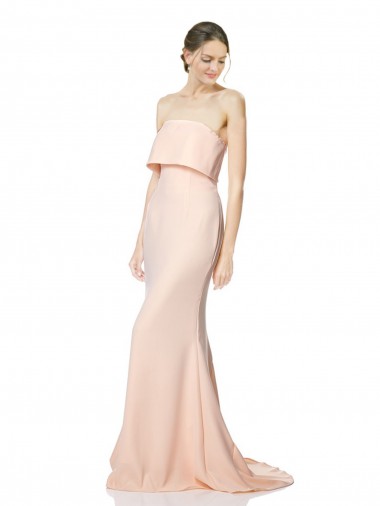 Shop High Neck Strapless Long Formal Crepe Maxi Bridesmaid Dress / Prom Dress with Overlay Ottawa