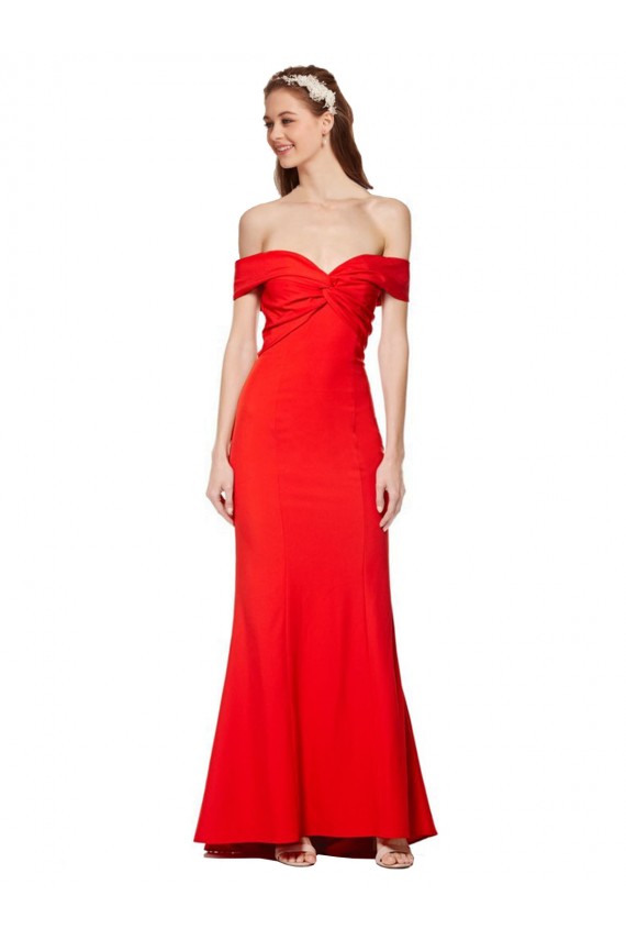 Shop Cross Front and Back Bardot Sleeveless Formal Crepe Maxi Bridesmaid Dress / Prom Dress Ottawa