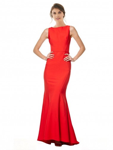 Shop High Neck Maxi Formal Crepe Bridesmiad Dress with Exaggerated Back Ruffle Ottawa