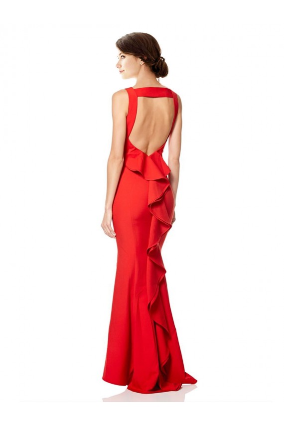 Shop High Neck Maxi Formal Crepe Bridesmiad Dress with Exaggerated Back Ruffle Ottawa
