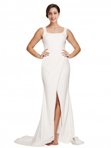 Shop Square Neck Long Sheath Sweep Train Crepe Bridesmaid Dress / Prom Dress  Ottawa