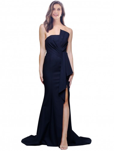 Shop Long Strapless Sweep Train Low Back Crepe Bridesmaid Dress / Prom Dress Ottawa