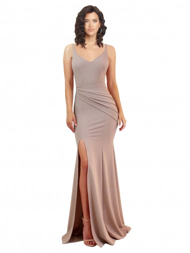 Shop Fishtail Shape V-Neck Formal Crepe Bridesmaid Dress / Prom Dress with Slit Ottawa