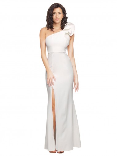 Shop One Shoulder Long Full Length Formal Crepe Bridesmaid Dress / Prom Dress with Ruffles and Side Split Ottawa