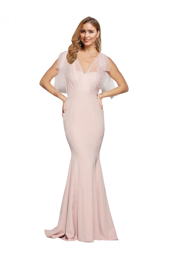 Shop Double Bow Full Length Sweetheart Formal Crepe Bridesmaid Dress / Prom Dress with Tulle Overlay Ottawa