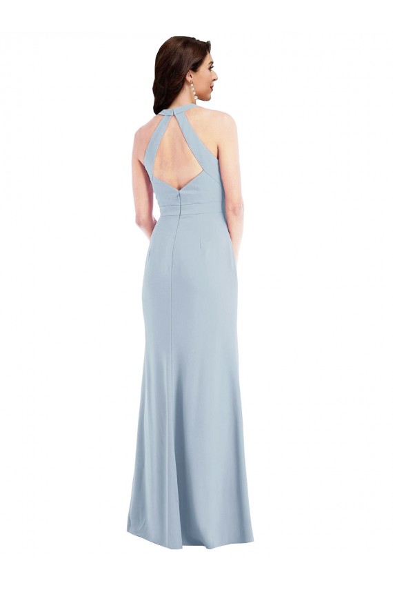 Shop Open Back Halter Maxi Formal Crepe Bridesmaid Dress / Prom Dress with Draped Bow Ottawa