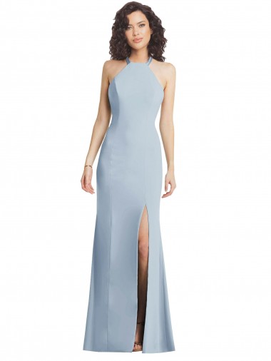 Shop High Neck Halter Formal Crepe Bridesmaid Dress / Prom Dress with Twist Criss Cross Back Ottawa