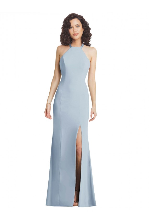 Shop High Neck Halter Formal Crepe Bridesmaid Dress / Prom Dress with Twist Criss Cross Back Ottawa