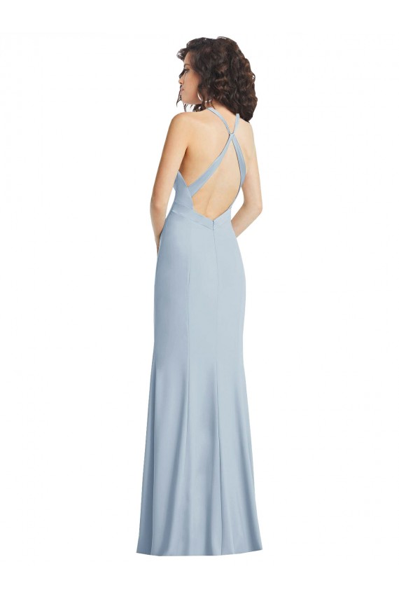 Shop High Neck Halter Formal Crepe Bridesmaid Dress / Prom Dress with Twist Criss Cross Back Ottawa