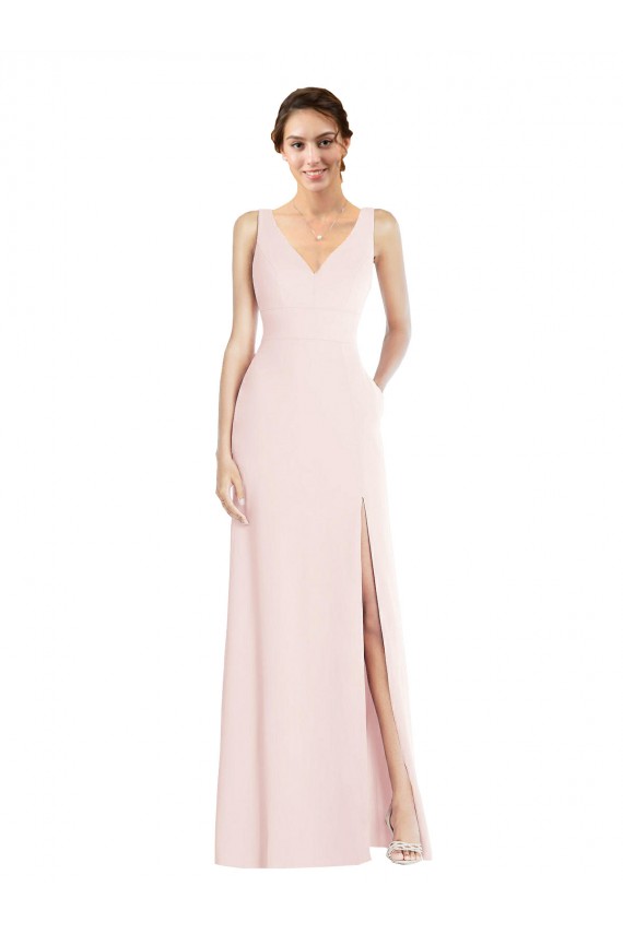 Shop Square Neck Low Back A-Line Bridesmaid Dress / Prom Dress with Front Slit and Pockets Ottawa