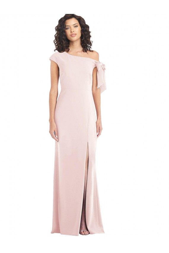 Shop Off the Shoulder Tie Detail Trumpet Formal Crepe Bridesmaid Dress / Prom Dress with Front Slit Ottawa