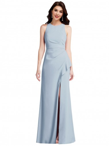 Shop Halter Maxi Bridesmaid Dress / Prom Dress with Cascade Ruffle Slit Ottawa