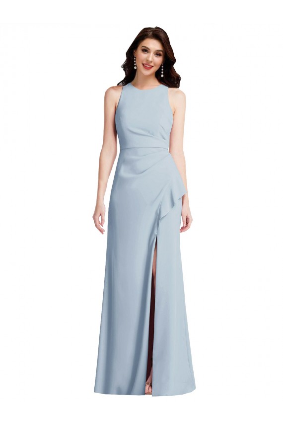 Shop Halter Maxi Bridesmaid Dress / Prom Dress with Cascade Ruffle Slit Ottawa