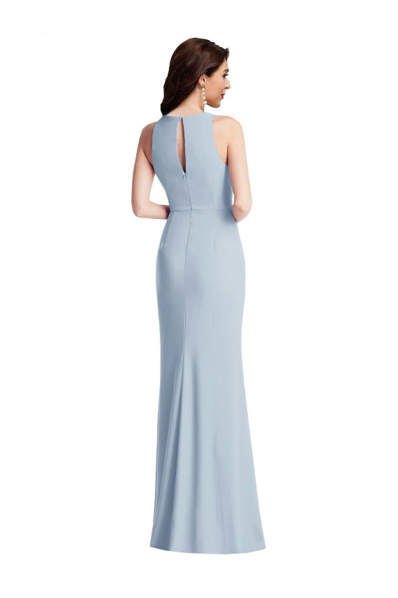 Shop Halter Maxi Bridesmaid Dress / Prom Dress with Cascade Ruffle Slit Ottawa