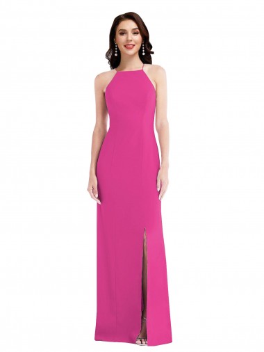 Shop Open Back High Neck Halter Trumpet Formal Crepe Bridesmaid Dress / Prom Dress Ottawa