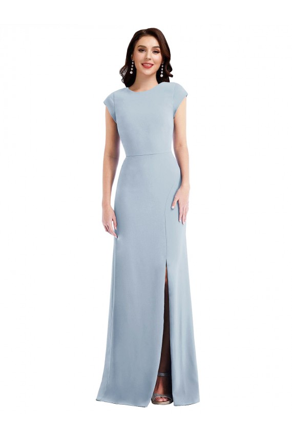 Shop Cap Sleeve Open Back Trumpet Formal Crepe Bridesmaid Dress / Prom Dress with Front Slit Ottawa