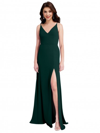 Shop Slim A-Line V-Neck Full Length Formal Crepe Bridesmaid Dress / Prom Dress with Side Slit Ottawa