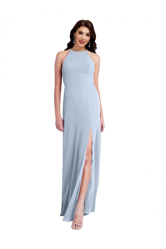 Shop Fit and Flare High Neck Formal Crepe Bridesmaid Dress / Prom Dress with Side Slit Ottawa