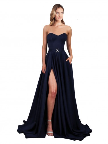 Shop Sweetheart Neckline Low Back Long Formal Crepe Bridesmaid Dress / Prom Dress with Pockets & High Leg Spit Ottawa