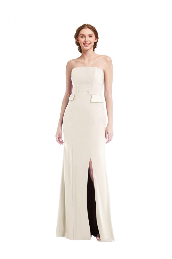 Shop Long Strapless Tuxedo Maxi Bridesmaid Dress / Prom Dress with Front Slit & Pockets Ottawa