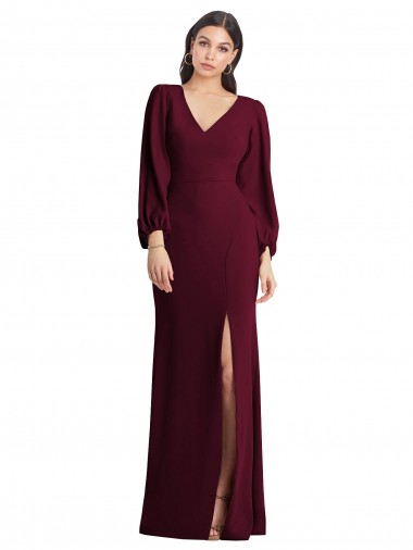Shop Long Puff Sleeve V-Neck Trumpet Bridesmaid Maxi Dress Ottawa