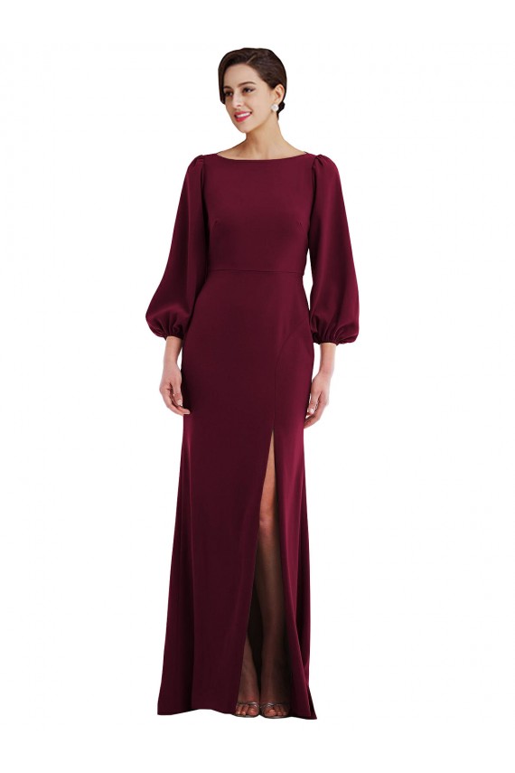 Shop Bishop Sleeve Open Back Trumpet Formal Crepe Bridesmaid Dress / Prom Dress with Scarf Tie Ottawa