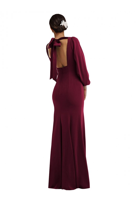 Shop Bishop Sleeve Open Back Trumpet Formal Crepe Bridesmaid Dress / Prom Dress with Scarf Tie Ottawa