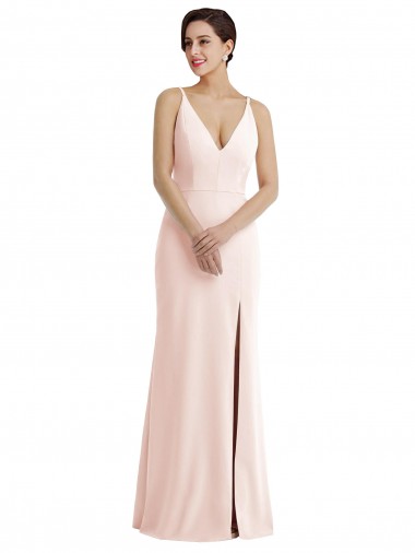 Shop Skinny Strap Deep V-Neck Trumpet Formal Crepe Bridesmaid Dress / Prom Dress with Front Slit Ottawa