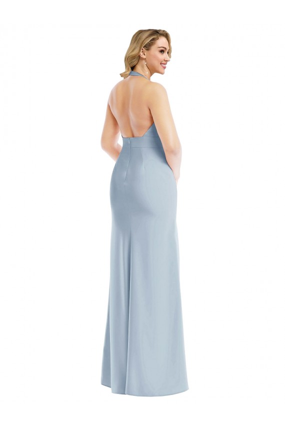 Shop Plunge Neck Halter Backless Trumpet Bridesmaid Dress / Prom Dress with Front Slit Ottawa
