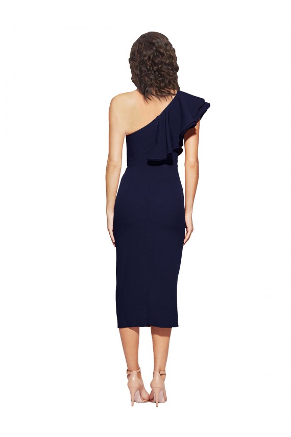 Shop Ruched Midi Length Short Cocktail Formal Crepe Bridesmaid Dress / Prom Dress with Shoulder Ruffles Ottawa