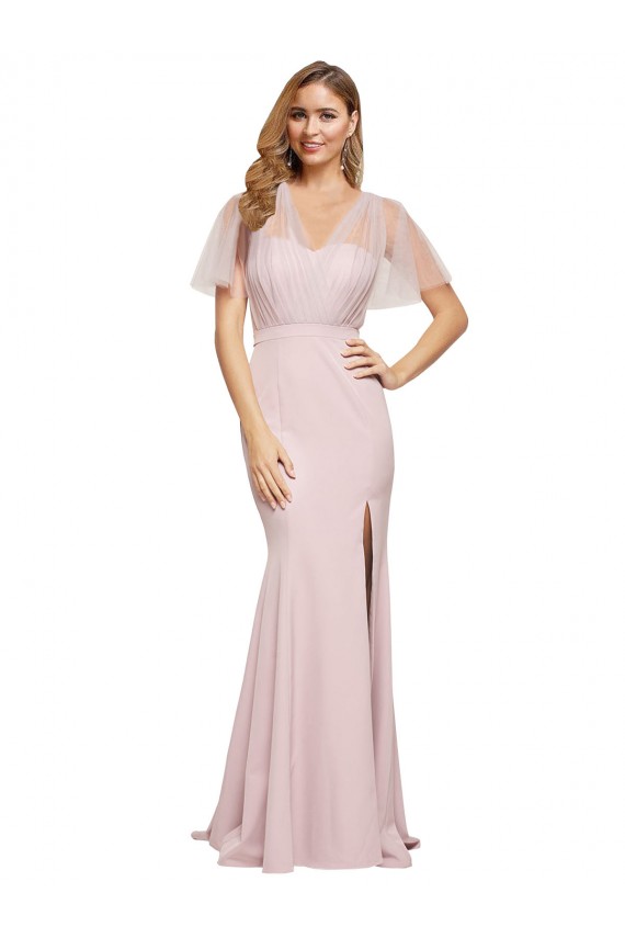 Shop Crepe Long Sweetheart Neckline Formal Bridesmaid Dress / Prom Dress with Tulle Overlay Shoulders Ottawa
