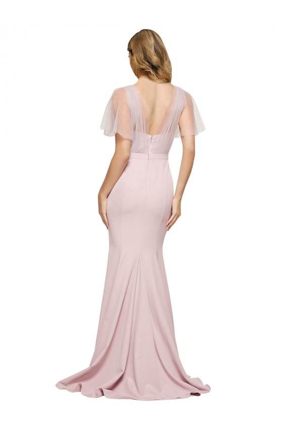 Shop Crepe Long Sweetheart Neckline Formal Bridesmaid Dress / Prom Dress with Tulle Overlay Shoulders Ottawa