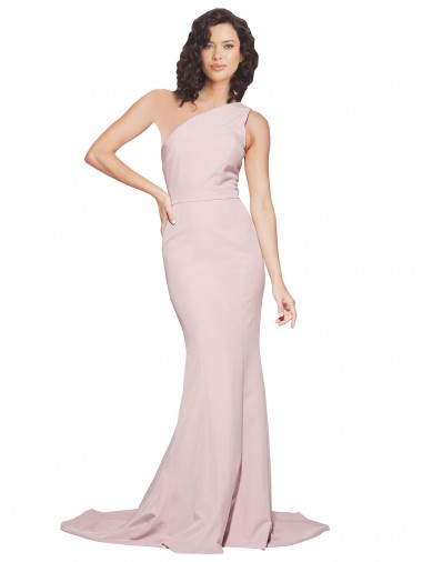 Shop Long Sweep Train One Shoulder Crepe Bridesmaid Dress / Prom Dress with Side Leg Split Ottawa