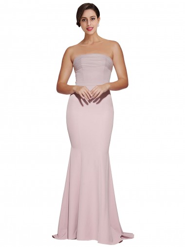Shop Straight Neck Long Strapless Formal Crepe Bridesmaid Dress / Prom Dress with Soft Tulle Overlay and Small Train Ottawa
