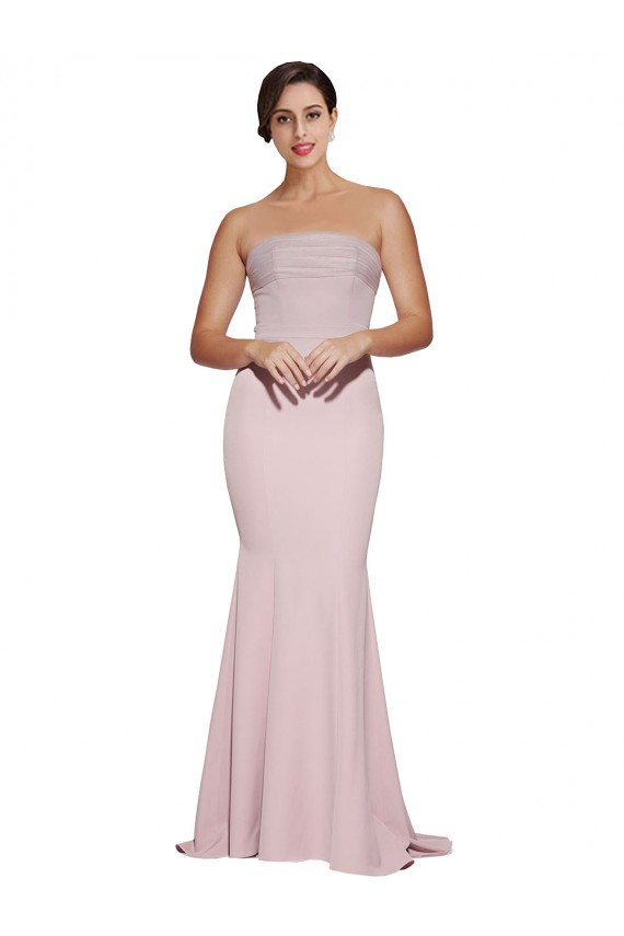 Shop Straight Neck Long Strapless Formal Crepe Bridesmaid Dress / Prom Dress with Soft Tulle Overlay and Small Train Ottawa