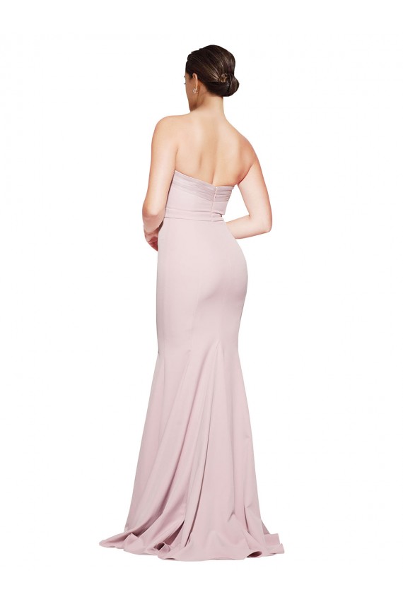 Shop Straight Neck Long Strapless Formal Crepe Bridesmaid Dress / Prom Dress with Soft Tulle Overlay and Small Train Ottawa