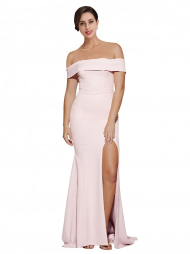 Shop Off Shoulder Long Formal Crepe Bridesmaid Dress / Prom Dress with Straight Neckline and Side Split Ottawa