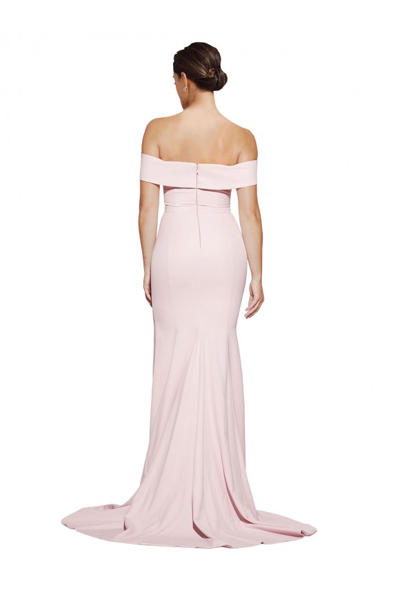 Shop Off Shoulder Long Formal Crepe Bridesmaid Dress / Prom Dress with Straight Neckline and Side Split Ottawa