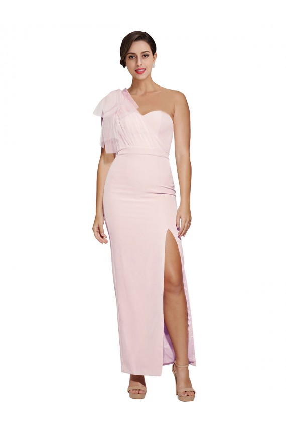 Shop One Shoulder Tulle Overlay Sweetheart Neckline Long Formal Crepe Bridesmaid Drss with Thigh Split Ottawa