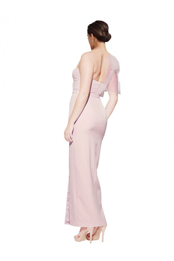 Shop One Shoulder Tulle Overlay Sweetheart Neckline Long Formal Crepe Bridesmaid Drss with Thigh Split Ottawa
