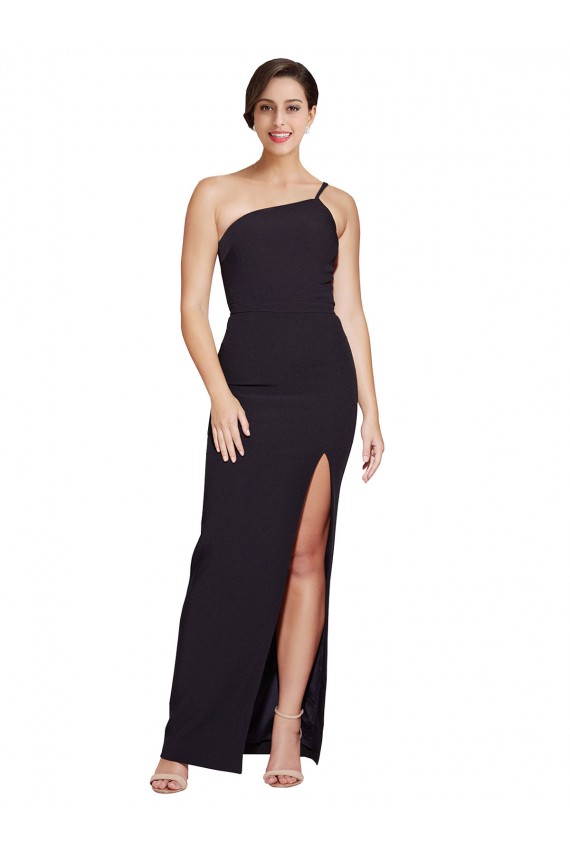 Shop Long Floor Length Formal Crepe Bridesmaid Dress / Prom Dress with Side Split and One Strap Ottawa