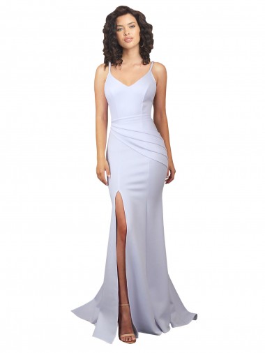 Shop Simple Mermaid V-Neck Long Crepe Beach Wedding Dress with Right Slit Ottawa