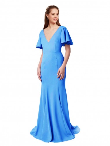 Shop Short Sleeves Long V-Neck Crepe Bridesmaid Dress / Prom Dress with V-Back Ottawa
