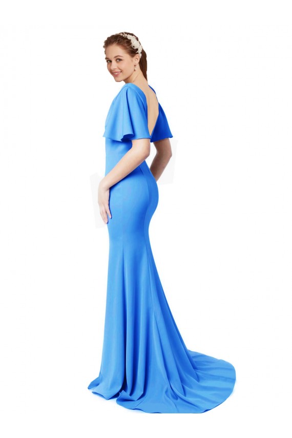 Shop Short Sleeves Long V-Neck Crepe Bridesmaid Dress / Prom Dress with V-Back Ottawa