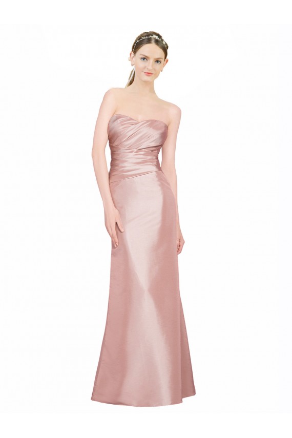 Shop Long Strapless Formal Stretch Satin Bridesmaid Dress / Prom Dress with Pleats and Low Back Ottawa