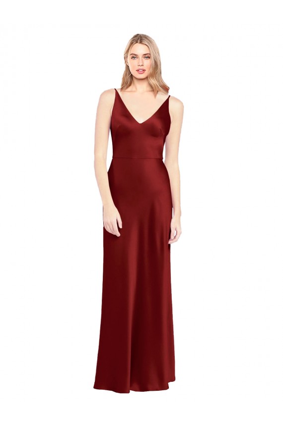 Shop Full Length Long Formal Stretch Satin Slip Bridesmaid Dress / Prom Dress V-Back Ottawa