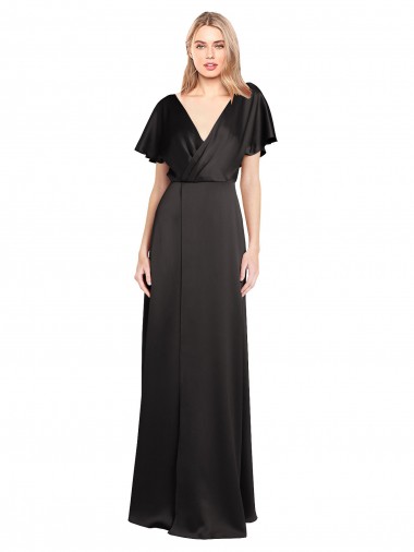 Shop Cap Sleeves Open Back Long Formal Stretch Satin Bridesmaid Dress / Prom Dress Ottawa