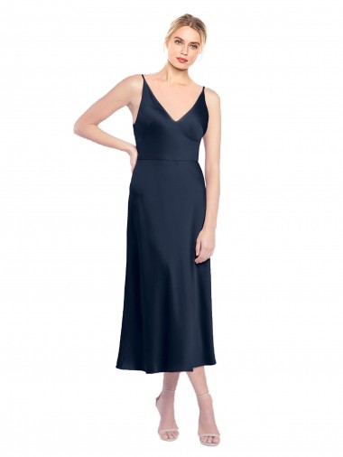 Shop V-Neck Midi Length Short Cocktail Formal Stretch Satin Bridesmaid Dress / Prom Dress V-Back Ottawa