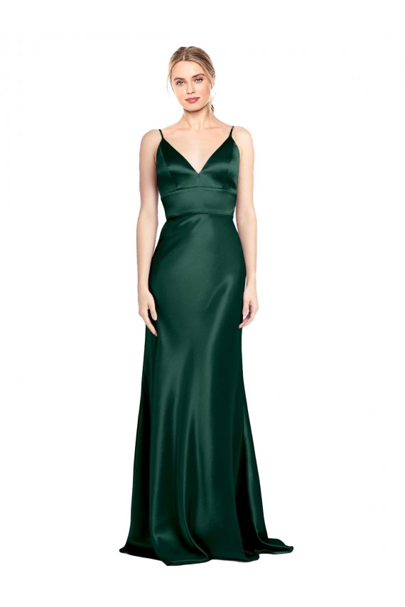 Shop High V-Neck Long Full Length Sheath Formal Stretch Satin Bridesmaid Dress / Prom Dress Ottawa