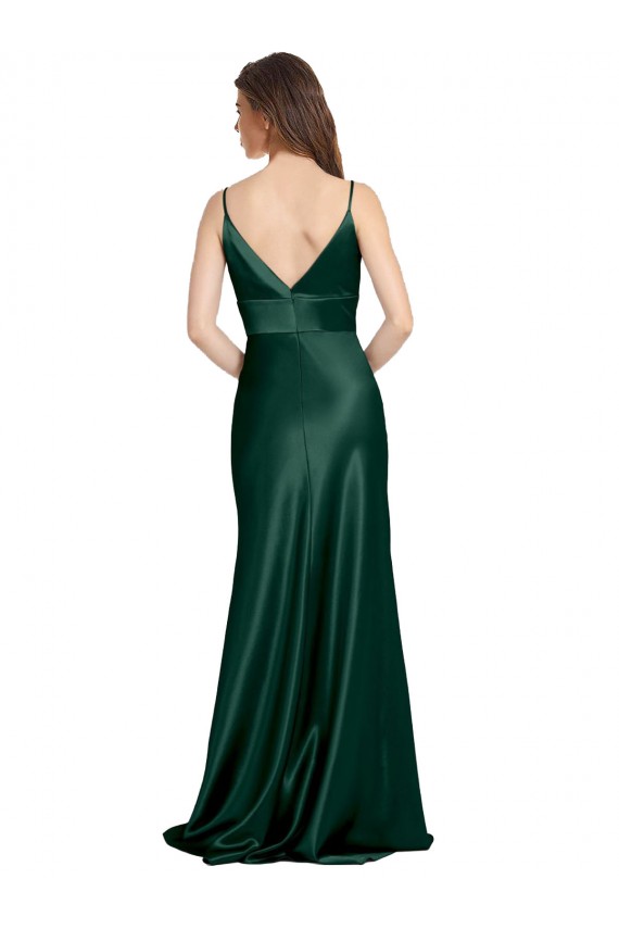 Shop High V-Neck Long Full Length Sheath Formal Stretch Satin Bridesmaid Dress / Prom Dress Ottawa